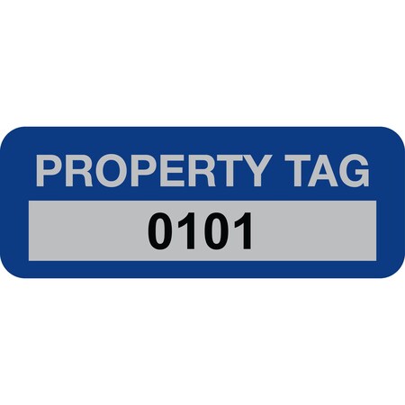 Lustre-Cal Property ID Label PROPERTY TAG5 Alum Dark Blue 2in x 0.75in Serialized 0101-0200, 100PK 253740Ma1Bd0101
